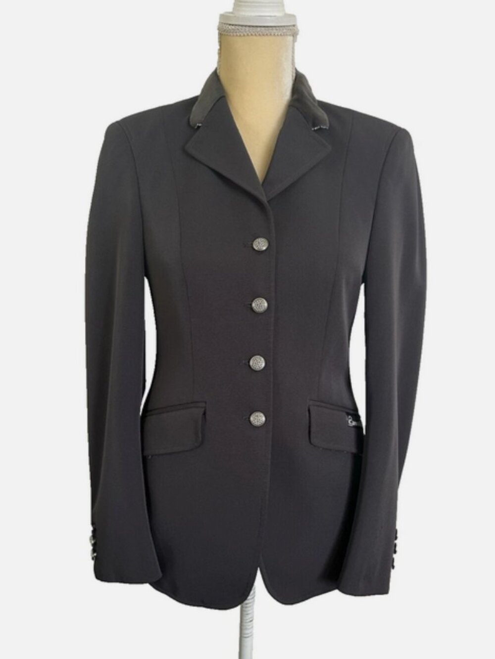 Cavallo Dark Grey Show Coat US 10 Velvet Crystal Collar Buttons Riding Jacket